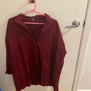 Eskandar Maroon 100 % Cotton Button Front  Oversized